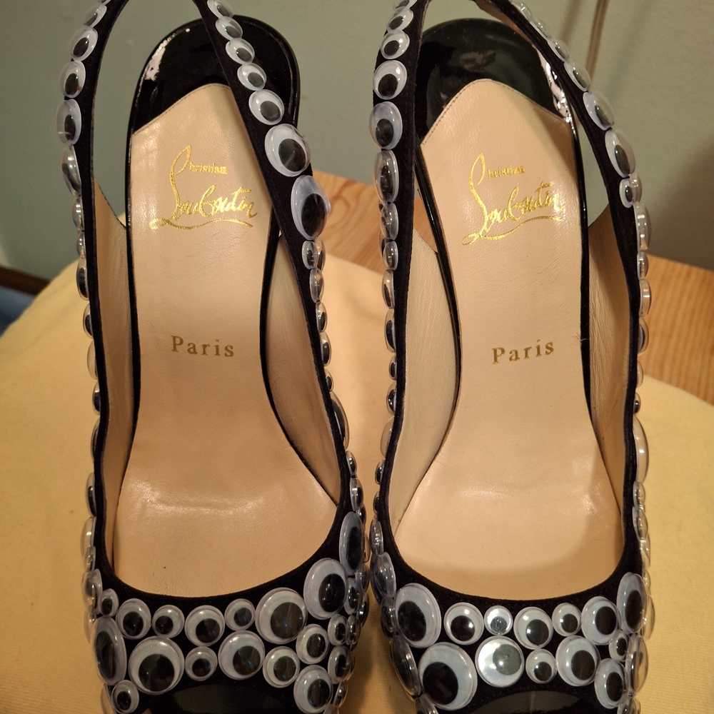 Christian Louboutin Black and Silver Studded Heels